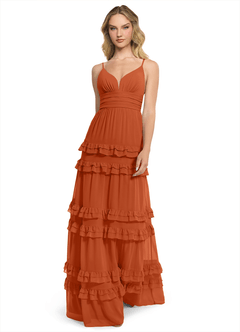 Azazie Rachel Brautjungfernkleider A-Linie Chiffon Kleid Gebranntes Orange image1