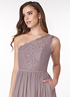 Azazie Demi Brautjungfernkleider A-Linie One-Shoulder Chiffon Kleid Dämmerung image5