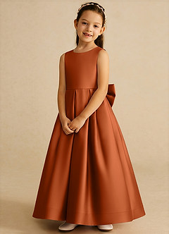 Azazie Cailee vestidos de niña de las flores Vestido de Naranja Quemada de Satin Mate de Corte Princesa con Plisado image4