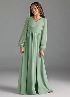 Azazie Norah Junior Agave A-Line Pleated Chiffon Dress image1