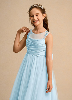 Azazie Snowball Girl Blumenmädchenkleider Ballkleid Plissee Tüll Kleid Himmelblau image7