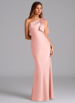 Azazie Yuanna Bridesmaid Dresses Powder Pink Mermaid One Shoulder Stretch Satin Dress image5