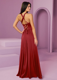 Barbie ♥ Azazie Bridesmaid Dresses Pomegranate A-Line with Pockets Stretch Satin Dress image2