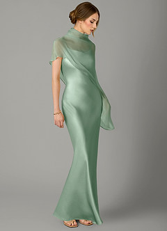 Azazie Jaleesa Jurken voor thuis passen Jurk van Stretch Satijn met A-Lijn Hoge Kraag Agave image3