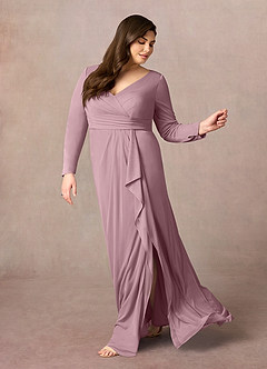 Azazie Risa Mother of the Bride Dresses Dusty Rose Mermaid V-Neck Pleated Mesh Dress image7