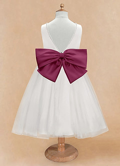 Azazie Seline Flower Girl Dresses Ivory Mulberry A-Line Bow Tulle Dress image7