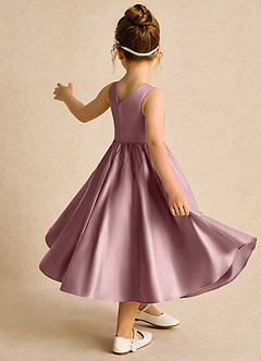 Azazie Hermia Robe Demoiselle D'honneur Fillette Robe Trapèze en Mat Satiné Sans manches Rose Poussiéreuse image5