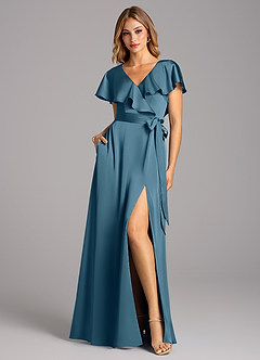 Azazie Lainey Bridesmaid Dresses Bermuda A-Line with Pockets Stretch Satin Dress image3