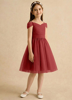 Azazie Lila Girls Formal Robe Demoiselle D'honneur Fillette Robe Trapèze en Tulle Épaule décolletée Rouille image5