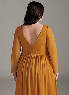 Azazie Teton Maternity Bridesmaid Dresses A-Line Long Sleeve Chiffon Floor-Length Dress image13