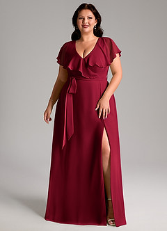 Azazie Lainey Bridesmaid Dresses Burgundy A-Line with Pockets Chiffon Dress image3