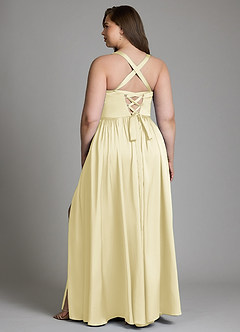 Azazie Francis Bridesmaid Dresses Lemon Sorbet A-Line Corset Stretch Satin Dress image10