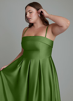 Azazie Lucienne Vestidos de damas de honor Vestido Albahaca de Satén Elástico de Línea A Convertible con Palabra de honor image14