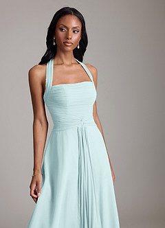 Azazie Clarisa Bridesmaid Dresses Sea Glass A-Line Pleated Chiffon Dress image3