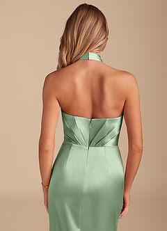 Azazie Zaya Bridesmaid Dresses Matcha Sheath Pleated Metallic Satin Dress image2