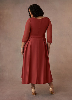 Azazie Maritza Mother of the Bride Dresses Rust A-Line Pleated Matte Satin Dress image3