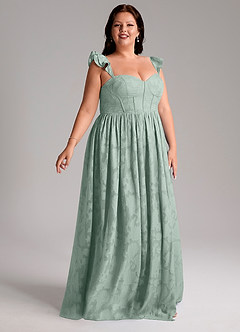 Azazie Denisse Bridesmaid Dresses Agave A-Line Ruched Floral Burnout Dress image10