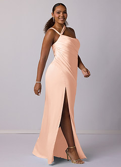Barbie ♥ Azazie Bridesmaid Dresses English Rose Mermaid One Shoulder Stretch Satin Dress image9