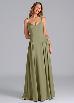 Azazie Kirby Bridesmaid Dresses Pistachio A-Line Stretch Satin Dress image1