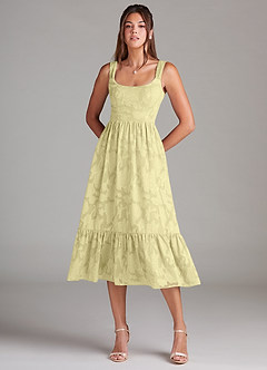 Azazie Alissa Bridesmaid Dresses Lemon Sorbet A-Line with Pockets Floral Burnout Dress image3