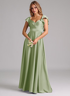 Azazie Leilani Bridesmaid Dresses Dusty Sage A-Line Ruched Stretch Satin Dress image7
