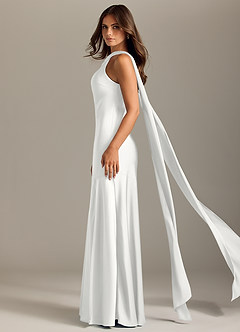 Azazie Kinsley Vestidos de madrinha de casamento Vestido Branco de Cetim elástico de sereia com Racha Lateral image4