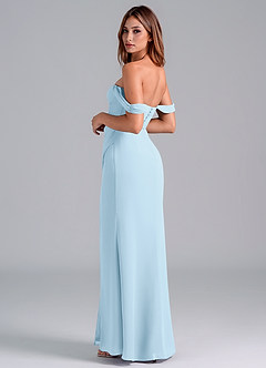 Azazie Asha Bridesmaid Dresses Sky Blue Sheath Off the Shoulder Chiffon Convertible Dress image2