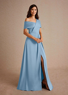 Azazie Milton Mère de la mariée Robes Robe Trapèze en Satin extensible Plissée Poudre Bleue image6