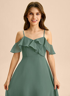 Azazie Kamilla Junior Eucalyptus A-Line Off the Shoulder Chiffon Dress image7