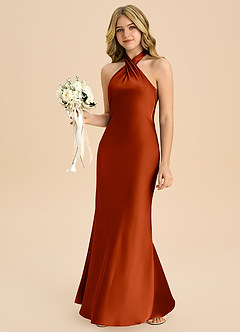 Azazie Chickie Junior Etui Plissee Stretch-Satin Kleid Paprika image4