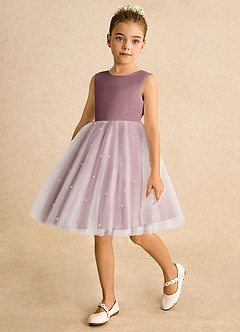 Azazie Esme Robe Demoiselle D'honneur Fillette Robe Princesse en Tulle Arc Mauve Vintage image5