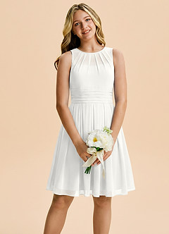 Azazie Bibiane Junior White A-Line Pleated Chiffon Dress image1
