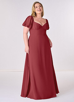 Barbie ♥ Azazie Bridesmaid Dresses Pomegranate A-Line Pleated Chiffon Dress image7