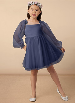 Azazie Aya Abiti da Ragazza di Fiori Abito A-Line in Tulle Con Maniche Stormy image1