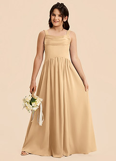 Azazie Drew Junior Gold A-Line Pleated Stretch Satin Dress image3