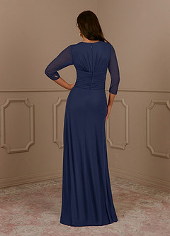 Azazie Annetta Mother of the Bride Dresses Dark Navy A-Line V-Neck Pleated Mesh Dress image4
