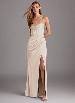 Azazie Brookelle Bridesmaid Dresses White Alabaster Sheath Sweetheart Corset Stretch Satin Dress image2