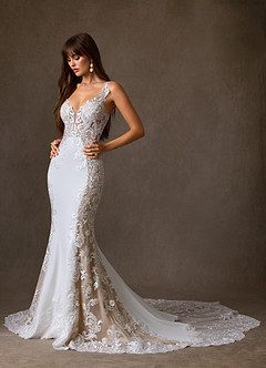 Azazie Estephanie Abiti da Sposa Abito Sirena in Crepe Elasticizzato Paillettes Diamante Bianco Nudo image6