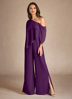 Azazie Halima Mother of the Bride Dresses Grape Jumpsuit/Pantsuit Side Slit Chiffon Dress image6