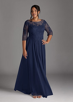 Azazie Harriet Mother of the Bride Dresses Dark Navy A-Line Scoop lace Mesh Dress image7