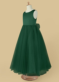 Azazie Muni Abiti da Ragazza di Fiori Abito A-Line in Tulle Fiocco Verde Scuro image4