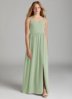 Azazie Chanel Junior Jurk van Chiffon met A-Lijn Sweetheart Halslijn Stoffige Salie image1