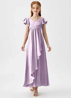 Azazie Omari Junior Frosted Lilac A-Line Pleated Stretch Satin Dress image5