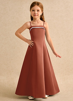 Azazie Izel Girls Formal vestidos de niña de las flores Vestido de Marfil Castaño de Satin Mate de Corte en A con Plisado image5