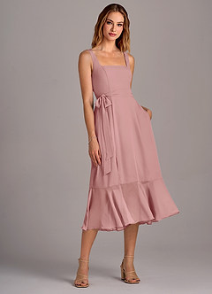Azazie Deb Brautjungfernkleider Wandelbar A-Linie mit Taschen Chiffon Kleid Altrosa image4