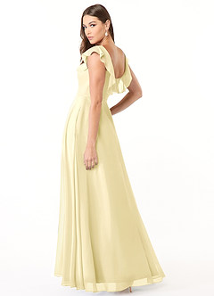 Azazie Jinny Bridesmaid Dresses Lemon Sorbet A-Line Square Neckline Ruched Chiffon Dress image4