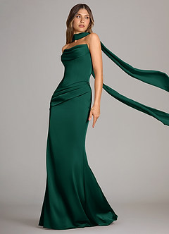 Azazie Sorrel Robes de demoiselle d'honneur Robe Sirène Convertible en Satin extensible Sans bretelle émeraude image4