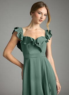 Azazie Lyra Bridesmaid Dresses Eucalyptus A-Line Off the Shoulder Stretch Satin Convertible Dress image2