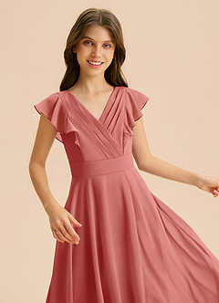Azazie Anysa Junior Vestido de Rosa Antigua de Gasa de Corte en A con Volante image7