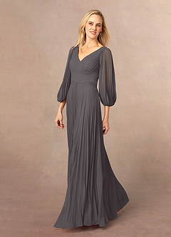 Azazie Zahara Mother of the Bride Dresses Steel Grey A-Line V-Neck Pleated Chiffon Dress image3